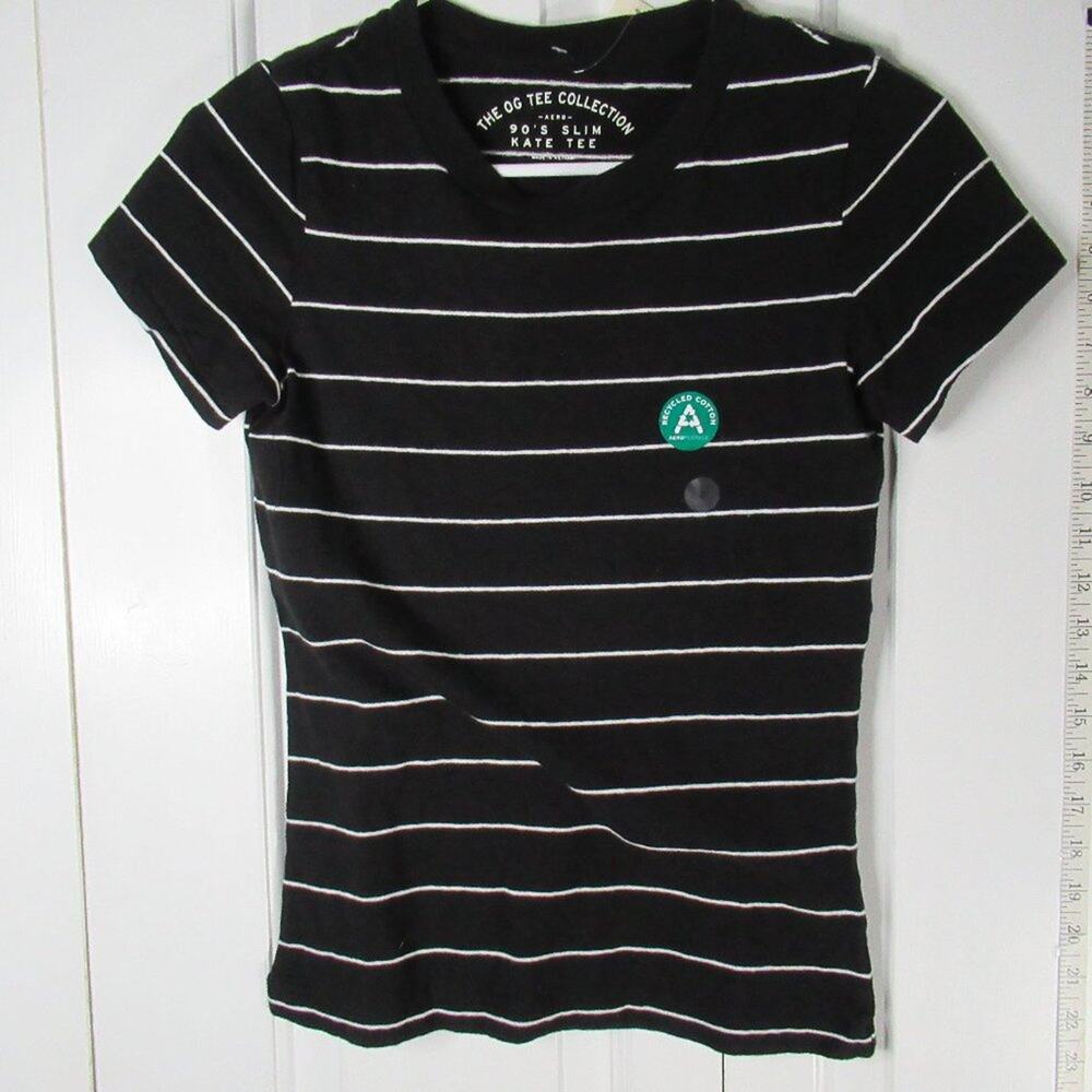 NWT Aero Kate Black and White Striped Tee